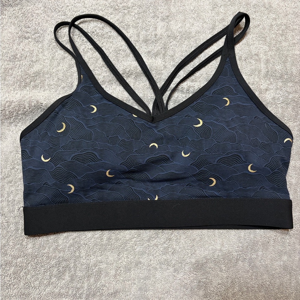 ZYIA Navy and Gold Moon-Print Sports Bra